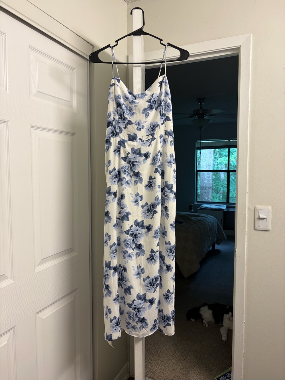 Abercrombie & Fitch White Maxi Dress with Blue Floral Print